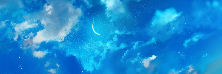 Beautiful clouds and crescent moon in the starry sky	