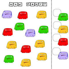 Counting Game for Preschool Children.  Count how many monsters
