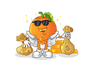 Orange rich character. cartoon mascot vector