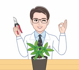 白衣を着た研究者の男性