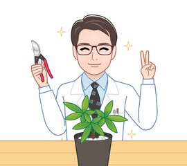 白衣を着た研究者の男性