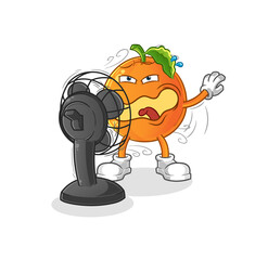 Orange in front of the fan character. cartoon mascot vector