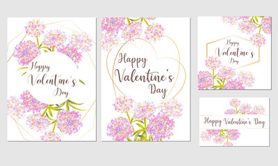 set of valentine's day card with hand painted watercolor flowers