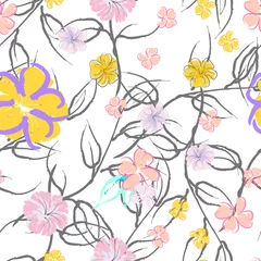 Foto op Plexiglas Pink Flowers Blooming Pattern. Pastel Watercolor. © Сашка Шаргаева