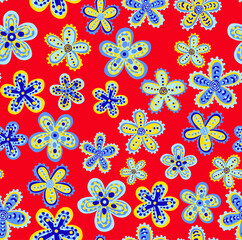 Cute vector seamless pattern with hand drawn flowers. Stylized plants for printing on fabrics, paper and various souvenirs