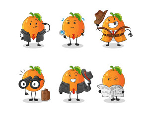 Orange detective group character. cartoon mascot vector