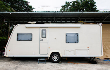 White caravan trailer or motorhome