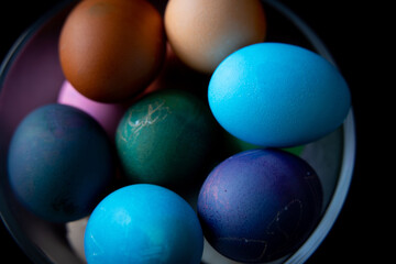 Dyed Easter eggs in a bowl