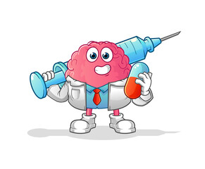 brain doctor holding medichine and injection