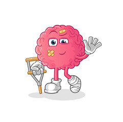 brain sick with limping stick. cartoon mascot vector