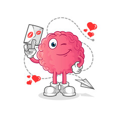 brain hold love letter illustration. character vector