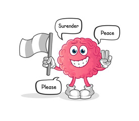 brain hold surrender flag mascot. cartoon vector