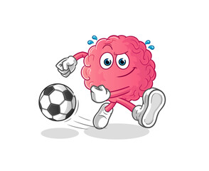 Obraz premium brain kicking the ball cartoon. cartoon mascot vector