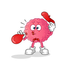 brain pantomime blowing balloon. cartoon mascot vector