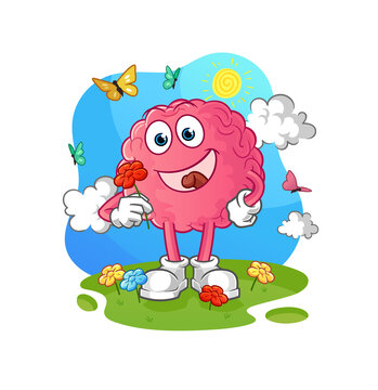 brain pick flowers in spring. character vector