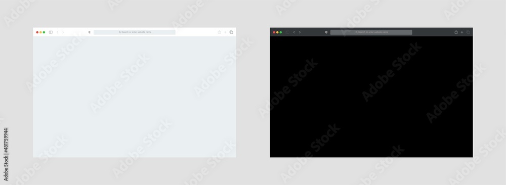 Poster empty browser template window on white background. light and dark mode ui design vector.