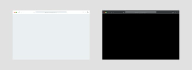 Empty browser template window on white background. Light and dark mode UI design vector.