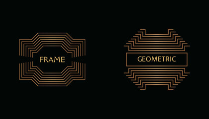 Obraz premium Set of decorative geometric frames or labels with gold line art style on black background. Elegant design elements. Template for luxury packaging, black label, poster, card, cover, ad, etc. EPS10 #06