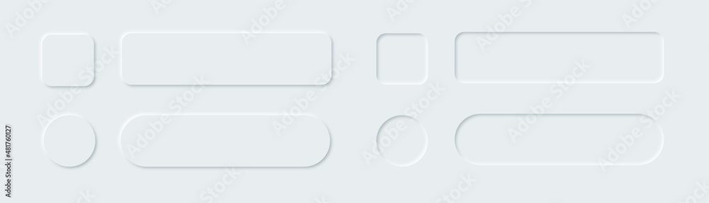 Poster neumorphism style elements vector set. neumorphic square and round buttons.