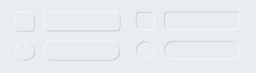 Neumorphism style elements vector set. Neumorphic square and round buttons.