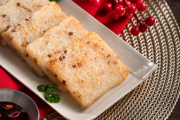 Delicious Chinese radish cake for lunar new year celebration cuisine.