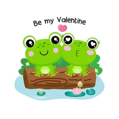 Valentines day greeting card. Cute couple frogs fall in love.