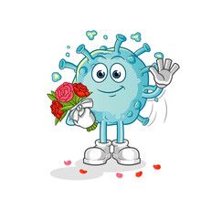 Obraz premium corona virus with bouquet mascot. cartoon vector