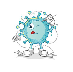 corona virus with paper plane character. cartoon mascot vector