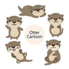 Cute cartoon Otters in different actions .