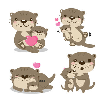 Cute Otters for Mother's Day. Otters mom and baby