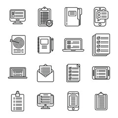 Assignment icons set outline vector. Fast exam