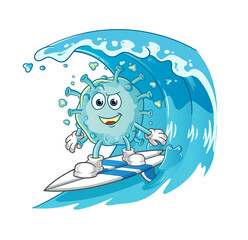 corona virus surfing character. cartoon mascot vector