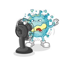 corona virus in front of the fan character. cartoon mascot vector