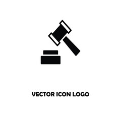 Judge gavel black icon. Auction silhouette hammer. Isolated on white background. Vector illustration flat design. Pictogram law.
