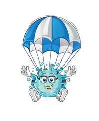 corona virus skydiving character. cartoon mascot vector