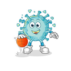 corona virus dribble basketball character. cartoon mascot vector