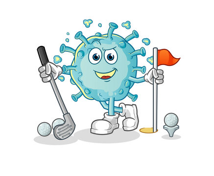 corona virus playing golf vector. cartoon character