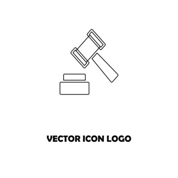 Judge gavel black icon. Auction silhouette hammer. Isolated on white background. Vector illustration flat design. Pictogram law.
