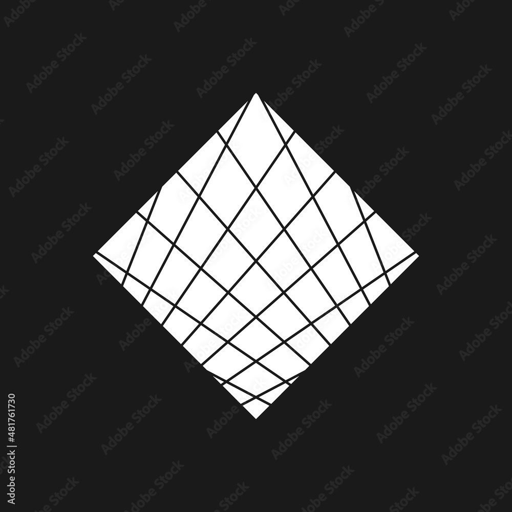 Wall mural Retrowave, synthwave rhombus 1980s style with perspective grid pattern. Black and white retrowave design element. Rhombus with grid for poster, merch in vaporwave style.