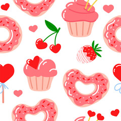 pattern with donuts and cupcakes in cartoon style