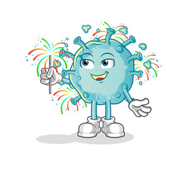 corona virus with fireworks mascot. cartoon vector