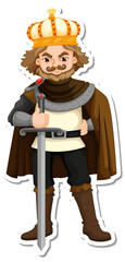 King holding sword cartoon character sticker