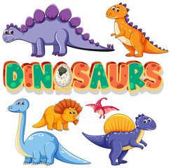 Set of cute dinosaurus cartoon characters