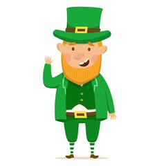 Cheerful and cute leprechaun for St. Patrick's day. Vector Illustration isolated on a white background