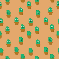 cactus cartoon seamless pattern on brown background