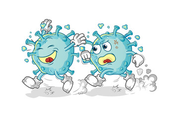 Obraz premium corona virus play chase cartoon. cartoon mascot vector