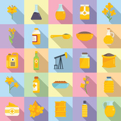 Canola icons set flat vector. Seed rapeseed