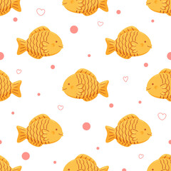 Cute seamless vector pattern with Japanese sweet fish-shaped Taiyaki