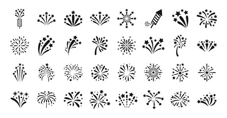 Firework icons set simple vector. New year celebrate © anatolir