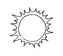Sun. Beautiful space object. Simple doodle drawing in childish style. Outline sketch. Hand drawing is isolated on white background. Vector